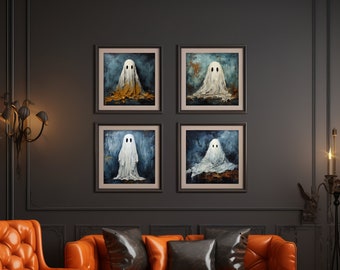 Cute Ghosts Printable Wall Art, Halloween Gallery Set of 4, Halloween Decor, Digital Download, up to 24x30 at 300 DPI