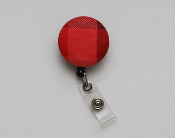 Red Buffalo Plaid Themed Retractable Badge Reel |  Fabric Badge Reel | Fall Themed Badge Reel | Nursing Badge Reel | Beaded Badge Reel