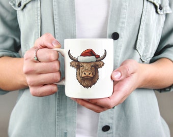Taza de Navidad de vaca de las tierras altas, regalo de los amantes de las vacas, regalo de vaca de las tierras altas, taza de vaca, taza de café de vaca linda, taza de feliz Navidad, taza de café, Cottagecore