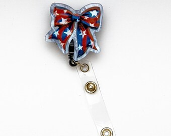 Bow Badge Reel, Flag Badge Reel, Fourth of July, Custom Badge Reel, Retractable Badge Reel, Work Badge, Work ID, Personalized Badge