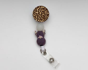 Carrete retráctil para credencial de vaca de las Tierras Altas / Carrete con estampado de leopardo / Carrete de credencial de enfermería / Carrete con cuentas