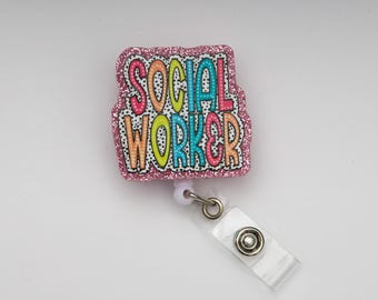 Carrete de credencial de trabajador social, trabajador social, carrete de credencial personalizado, carrete de credencial retráctil, credencial de trabajo, identificación de trabajo, credencial personalizada