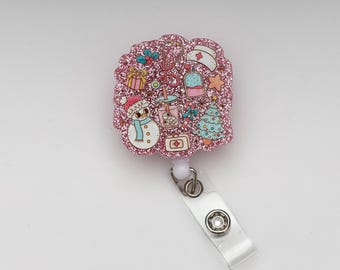 Holiday Badge Reel, Christmas Badge Reel, Bow Badge Reel, Nurse Badge Holder,Retractable Badge Reel, Work Badge, Work ID, Personalized Badge