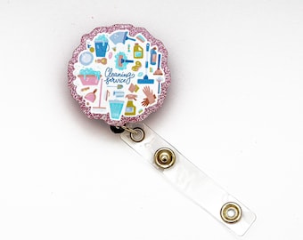 Cleaning services Badge Reel, EVS, Custom Badge Reel, Retractable Badge Reel, Work Badge, Work ID, Personalized Badge