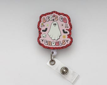 Porta credencial de fantasma, porta credencial de Halloween, Let's Go Ghouls, porta credencial personalizado, porta credencial retráctil, credencial de trabajo, identificación de trabajo, credencial personalizada