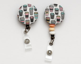 Coffee Themed Retractable Badge Reel | Nursing Badge Reel | Beaded Badge Reel