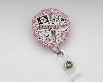 Sonographer Badge Reel, Ultrasound Tech, Custom Badge Reel, Retractable Badge Reel, Work Badge, Work ID, Personalized Badge