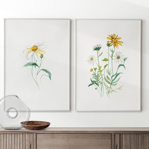 Wildflower Watercolor Prints, Set of 2 Prints, Floral Print, Flower Wall Art, Minimal Floral Prints, Farmhouse Decor, Digital Download