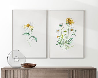 Wildflower Watercolor Prints, Set of 2 Prints, Floral Print, Flower Wall Art, Minimal Floral Prints, Farmhouse Decor, Digital Download