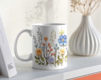 Taza de flores, flores boho, taza de café Cottagecore, amante del jardín de flores, regalo para ella, taza de té botánica, naturaleza floral
