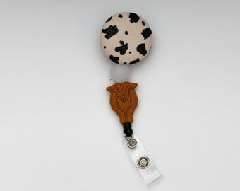Carrete de credencial retráctil Highland Cow / Carrete de credencial de enfermería / Carrete de credencial con cuentas