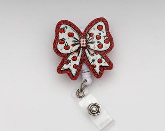 Porta credencial con lazo de cereza roja, porta credencial con lazo de cereza, porta credencial personalizado, porta credencial retráctil, credencial de trabajo, identificación de trabajo, credencial personalizada