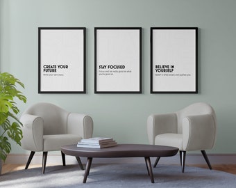 Arte mural motivacional para la oficina en casa, arte mural moderno, juego de 33, citas inspiradoras, citas minimalistas imprimibles, descarga digital