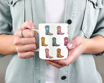 Tazas, taza de café, taza de botas de vaquero, taza de botas de vaquera, gráfico occidental, taza de campo linda, taza con impresión completa, regalo para ella, tema occidental