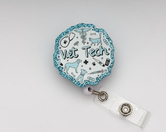 Vet Tech Badge Reel, Animal Badge Reel, Veterinarian, Custom Badge Reel, Retractable Badge Reel, Work Badge, Work ID, Personalized Badge