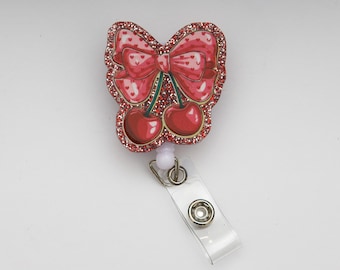 Red Cherry Bow Badge Reel, Cherry Badge Reel, Bow Badge, Custom Badge Reel, Retractable Badge Reel, Work Badge, Work ID, Personalized Badge
