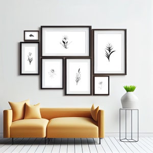 Flower Line Art Prints, Set of 7 Prints, Floral Print, Flower Wall Art, Minimal Floral Prints, Farmhouse Decor, Digital Download