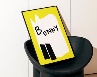 Retro Bunny Art Print, Checkered Decor (Digital Print)