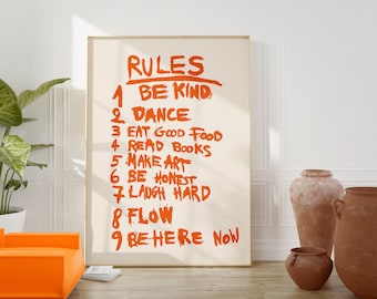 Afdrukbare Life Rules Art Print, Home Quote Wall Art slaapzaal digitale download