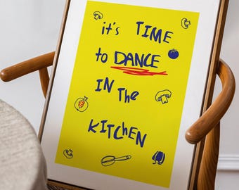 Impresión de cocina retro, divertida tipografía de comida amarilla, arte de pared imprimible, descarga digital