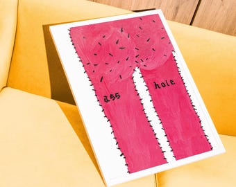Grappige roze benen pop-art print, gewaagde humoristische toilet afdrukbare muurkunst digitale download