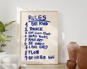 House Rules Art Print, Home Quote Wall Art Dorm Room Instant Printable Digital Download