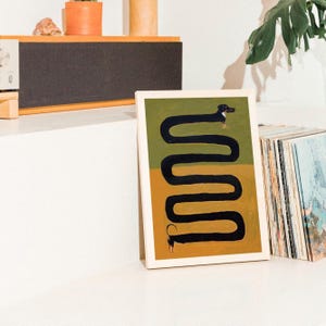 Stampa artistica di un cane bassotto, illustrazione di una linea a zigzag stravagante, stampabile, download digitale di arte murale