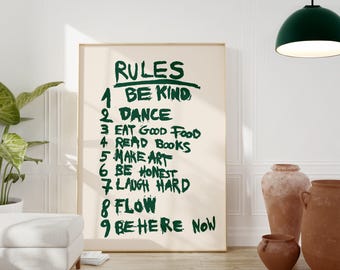 House Rules Poster Print, Home Quote Wall Art Dorm Room Instant Printable Digital Download