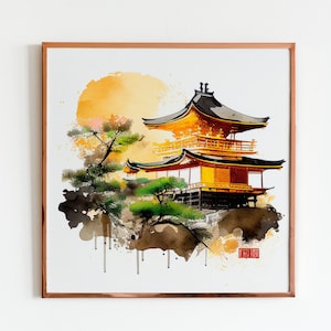 Traditional Japanese Buddhist Golden Pavilion Wall Art for Zen-inspired Home and Travel Lovers Kyoto Landmark Print of Kinkaku-ji Temple