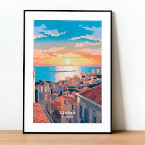 Historical Lisbon Travel Print for Elegant Home Decor Coastal Portugal Travel Gift with Lisbon&#39;s Stunning Shoreline Lisbon Cityscape Print