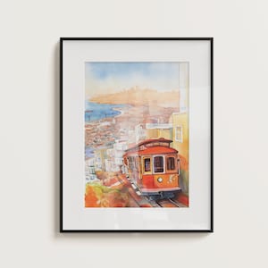 Dreamy San Francisco Cable Car Watercolor Painting SF cityscape painting Watercolor cityscape art cable car painting digital print