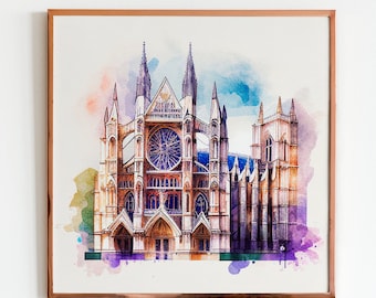 The Majestic Gothic Architecture of London's Westminster Abbey A Stunning Watercolor England Cityscape Travel Poster gift for travel lovers
