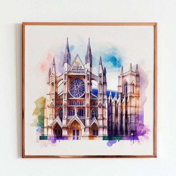 The Majestic Gothic Architecture of London's Westminster Abbey A Stunning Watercolor England Cityscape Travel Poster gift for travel lovers