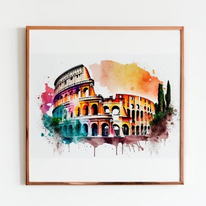 Colosseum Rome Vintage Illustration Italy Iconic Landmark Gift for Travelers and Watercolor Painting Lovers