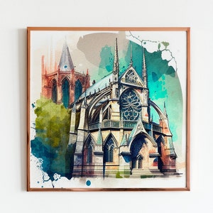 Notre Dame Kathedrale in Paris Aquarell Kunstdruck Stadtbild Reise Poster Französische Wahrzeichen für Reisende Abenteurer und Kunstliebhaber