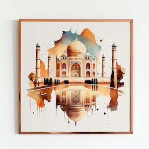 Modern Taj Mahal Watercolor Print for Travel Art Gift Landscape Print of Taj Mahal for Home Decor Islamic Iconic Landmark Wall Art