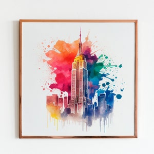 Explore New York&#39;s skyline with Empire State Building artwork for home or office decor US landmark watercolor paint for travel poster