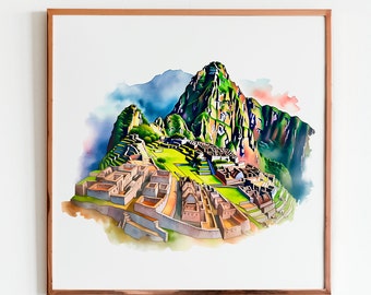 Magnificent Machu Picchu in Peru Discover World travel Destinations Colorful Paint Travel Poster for Adventurers and Wanderers