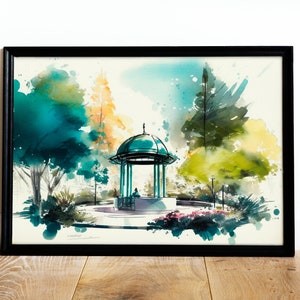 Sustainable Oasis Nature wall art Watercolor wall art Drawing art print Oasis city park art Garden wall art Landscape wall art