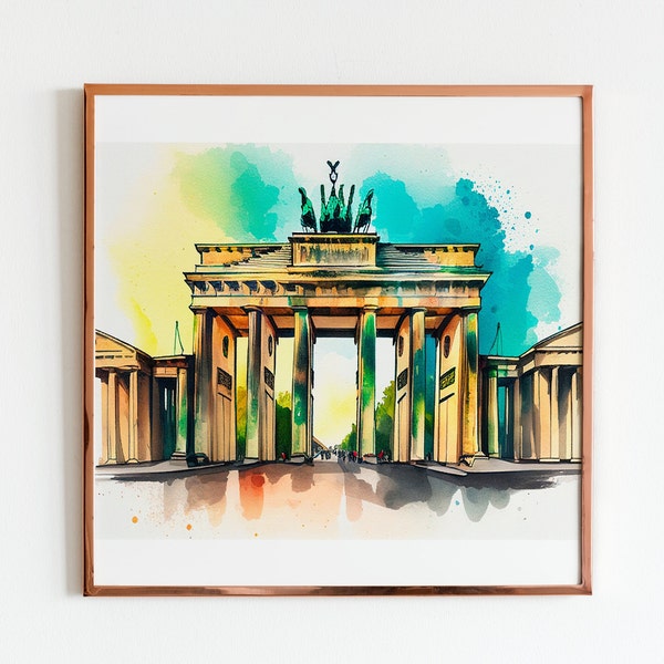 Icónica Puerta de Brandeburgo capturada en una impresionante acuarela para la decoración del hogar o la oficina Berlín Landmark Travel Print Cartel de viaje de Alemania