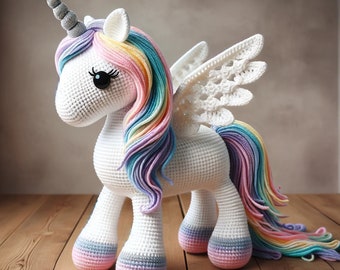 10-Inch Winged Unicorn Crochet Pattern - Intermediate to Advanced Amigurumi Unicorn with Wings PDF - Magical Fantasy Toy