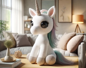 10-Inch Unicorn Crochet Pattern - Intermediate Amigurumi PDF Guide - Magical Unicorn Toy with Sparkly Horn