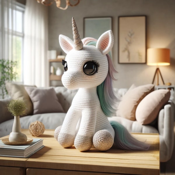 10-Inch Unicorn Crochet Pattern - Intermediate Amigurumi PDF Guide - Magical Unicorn Toy with Sparkly Horn