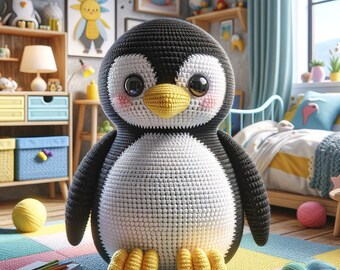 10-Inch Penguin Crochet Pattern - Intermediate Amigurumi Penguin Toy - DIY Crochet Guide with Colorful Details, PDF