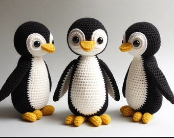10-Inch Penguin Crochet Pattern - Intermediate Amigurumi Penguin Toy - DIY Crochet Guide with Colorful Details, PDF