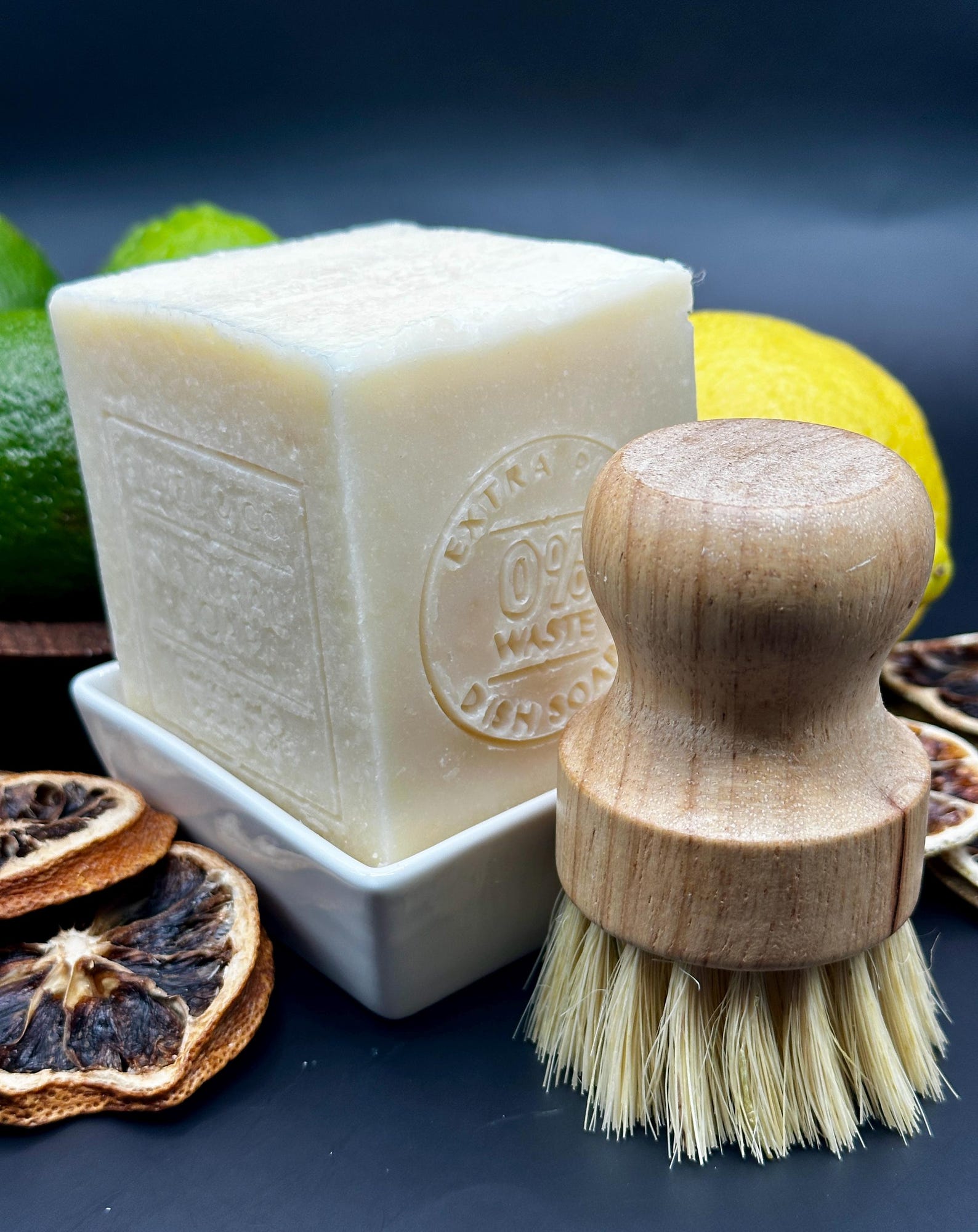 11 oz. CITRUS BLAST Solid Utility Dish Soap: No Synthetics, Palm-Free, Vegan - 11oz.Soap+Dish+Brush