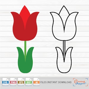 Red Tulip SVG File Download, Spring Flower Svg, Plant Digital Download, Tulip Clipart, Svg,Png,Dxf,Eps,Ai