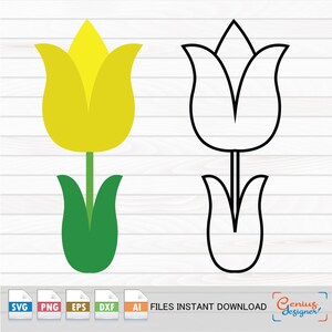 Yellow Tulip SVG Eps File Download, Spring Flower Svg, Plant Digital Download, Clipart, Svg,Png,Dxf,Eps,Ai