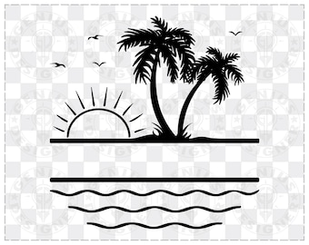 Palmträdmonogramram SVG | Strandnamnetikett (digital nedladdning)