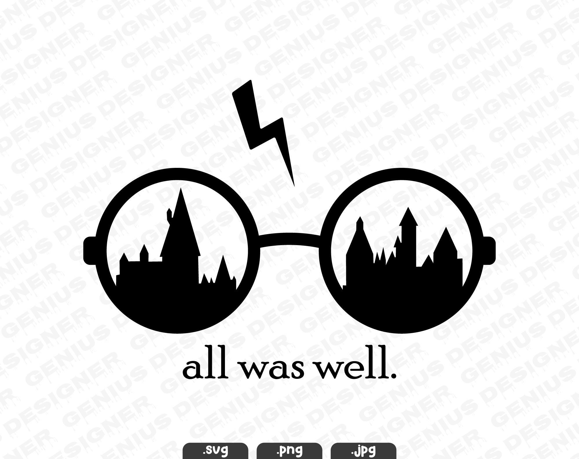 All Was Well Svg Hp Glasses Lightning Bolt and Wizard Glasses Cut File